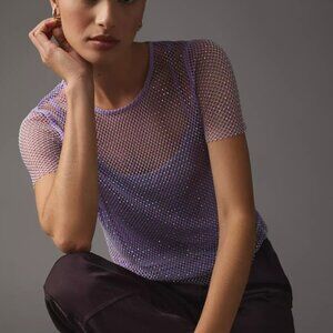 Anthropologie Sunday in Brooklyn Purple Rhinestone Mesh Top, Sz S, excellent